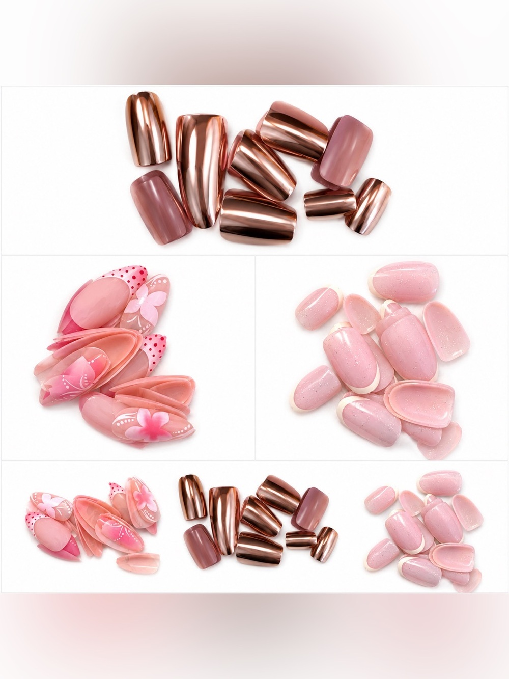 Assorted Pink and Rose Gold Press-On Nail Set